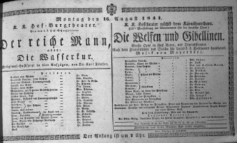Theaterzettel (Oper und Burgtheater in Wien) 18410816 Seite: 1