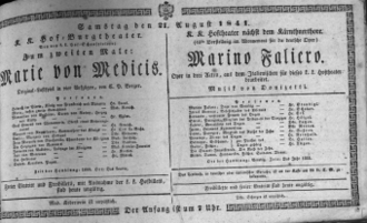 Theaterzettel (Oper und Burgtheater in Wien) 18410821 Seite: 1