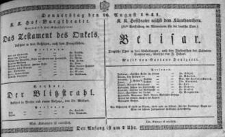 Theaterzettel (Oper und Burgtheater in Wien) 18410826 Seite: 1