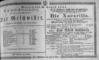 Theaterzettel (Oper und Burgtheater in Wien) 18410830 Seite: 1