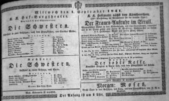 Theaterzettel (Oper und Burgtheater in Wien) 18410901 Seite: 1