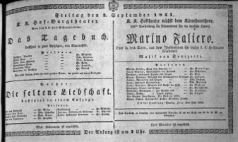 Theaterzettel (Oper und Burgtheater in Wien) 18410903 Seite: 1