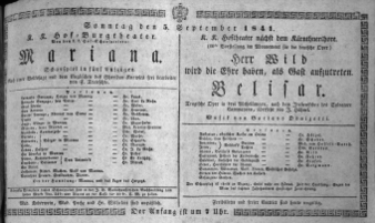 Theaterzettel (Oper und Burgtheater in Wien) 18410905 Seite: 1