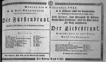 Theaterzettel (Oper und Burgtheater in Wien) 18410906 Seite: 1