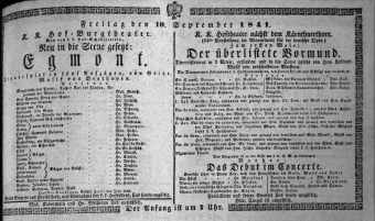 Theaterzettel (Oper und Burgtheater in Wien) 18410910 Seite: 1