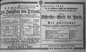 Theaterzettel (Oper und Burgtheater in Wien) 18410917 Seite: 1