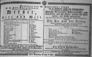 Theaterzettel (Oper und Burgtheater in Wien) 18410918 Seite: 1