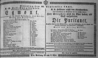 Theaterzettel (Oper und Burgtheater in Wien) 18410919 Seite: 1