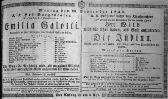 Theaterzettel (Oper und Burgtheater in Wien) 18410920 Seite: 1