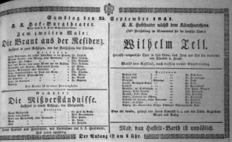 Theaterzettel (Oper und Burgtheater in Wien) 18410925 Seite: 1