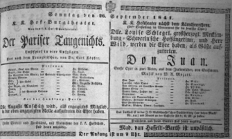 Theaterzettel (Oper und Burgtheater in Wien) 18410926 Seite: 1