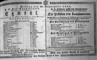 Theaterzettel (Oper und Burgtheater in Wien) 18410927 Seite: 1