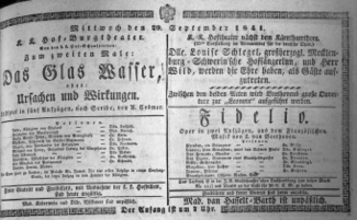 Theaterzettel (Oper und Burgtheater in Wien) 18410929 Seite: 1