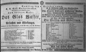 Theaterzettel (Oper und Burgtheater in Wien) 18411002 Seite: 1