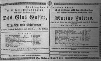 Theaterzettel (Oper und Burgtheater in Wien) 18411005 Seite: 1
