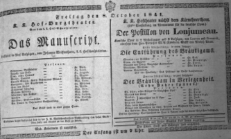 Theaterzettel (Oper und Burgtheater in Wien) 18411008 Seite: 1