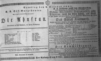 Theaterzettel (Oper und Burgtheater in Wien) 18411009 Seite: 1