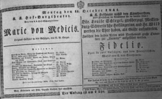 Theaterzettel (Oper und Burgtheater in Wien) 18411011 Seite: 1