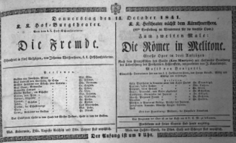 Theaterzettel (Oper und Burgtheater in Wien) 18411014 Seite: 1