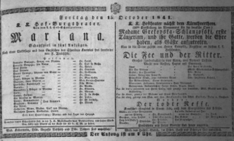 Theaterzettel (Oper und Burgtheater in Wien) 18411015 Seite: 1