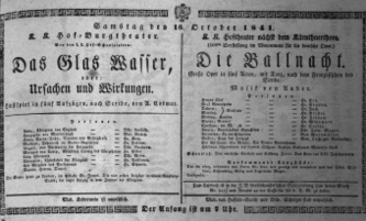 Theaterzettel (Oper und Burgtheater in Wien) 18411016 Seite: 1