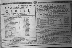 Theaterzettel (Oper und Burgtheater in Wien) 18411020 Seite: 1