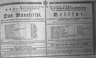 Theaterzettel (Oper und Burgtheater in Wien) 18411021 Seite: 1