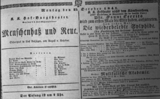 Theaterzettel (Oper und Burgtheater in Wien) 18411025 Seite: 1