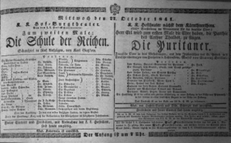Theaterzettel (Oper und Burgtheater in Wien) 18411027 Seite: 1