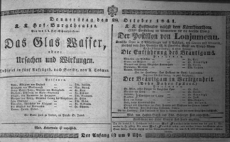 Theaterzettel (Oper und Burgtheater in Wien) 18411028 Seite: 1