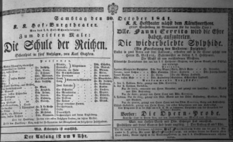 Theaterzettel (Oper und Burgtheater in Wien) 18411030 Seite: 1