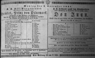 Theaterzettel (Oper und Burgtheater in Wien) 18411101 Seite: 1