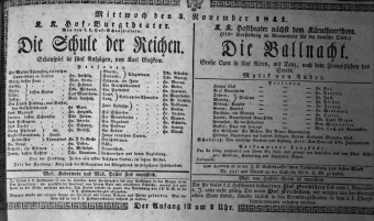 Theaterzettel (Oper und Burgtheater in Wien) 18411103 Seite: 1