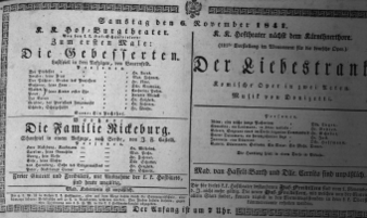 Theaterzettel (Oper und Burgtheater in Wien) 18411106 Seite: 1