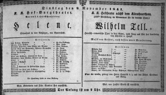Theaterzettel (Oper und Burgtheater in Wien) 18411109 Seite: 1