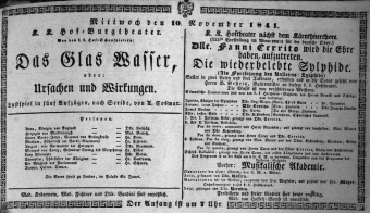 Theaterzettel (Oper und Burgtheater in Wien) 18411110 Seite: 1