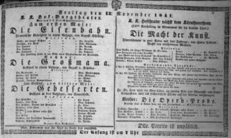 Theaterzettel (Oper und Burgtheater in Wien) 18411112 Seite: 1