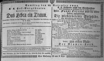 Theaterzettel (Oper und Burgtheater in Wien) 18411113 Seite: 1