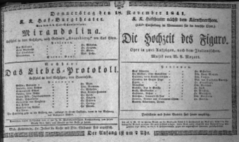 Theaterzettel (Oper und Burgtheater in Wien) 18411118 Seite: 1