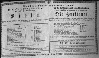 Theaterzettel (Oper und Burgtheater in Wien) 18411120 Seite: 1