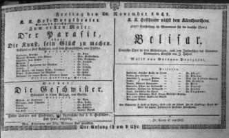 Theaterzettel (Oper und Burgtheater in Wien) 18411126 Seite: 1