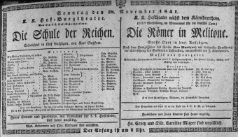 Theaterzettel (Oper und Burgtheater in Wien) 18411128 Seite: 1
