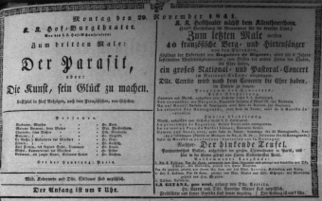 Theaterzettel (Oper und Burgtheater in Wien) 18411129 Seite: 1