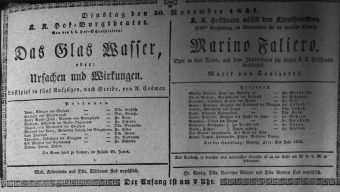 Theaterzettel (Oper und Burgtheater in Wien) 18411130 Seite: 1