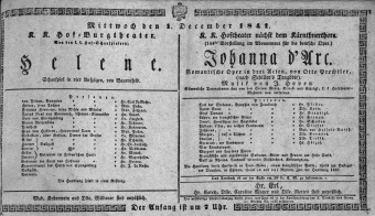 Theaterzettel (Oper und Burgtheater in Wien) 18411201 Seite: 1