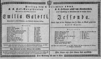 Theaterzettel (Oper und Burgtheater in Wien) 18411203 Seite: 1