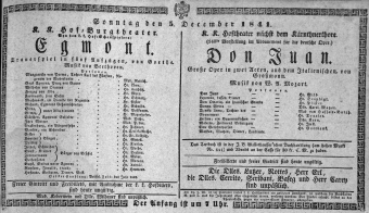 Theaterzettel (Oper und Burgtheater in Wien) 18411205 Seite: 1