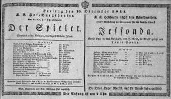 Theaterzettel (Oper und Burgtheater in Wien) 18411210 Seite: 1