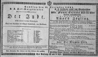 Theaterzettel (Oper und Burgtheater in Wien) 18411211 Seite: 1