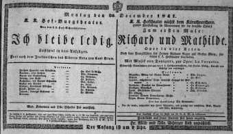 Theaterzettel (Oper und Burgtheater in Wien) 18411220 Seite: 1